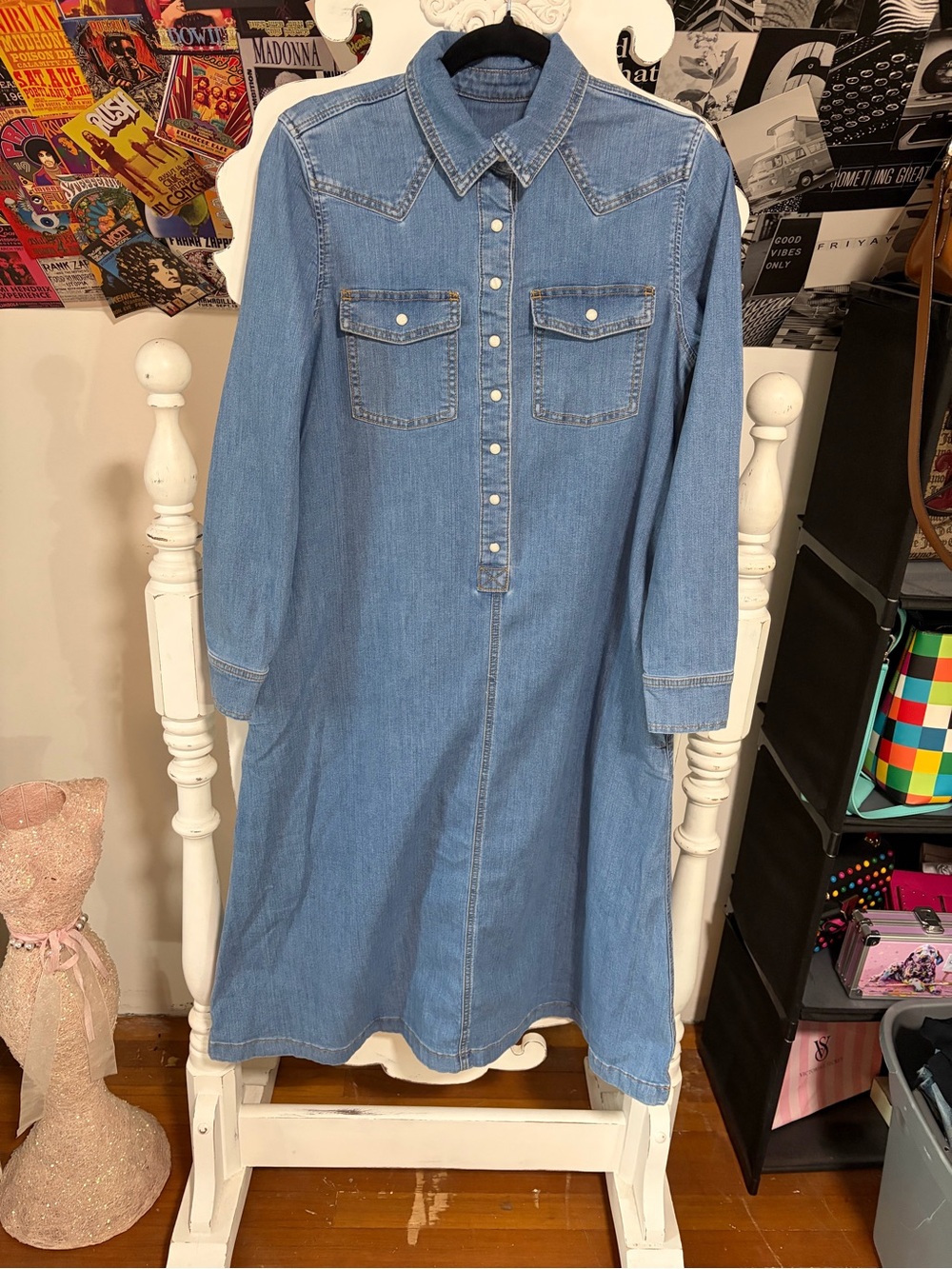 Joe Fresh Light Blue Denim Long Sleeve Shirt Dress